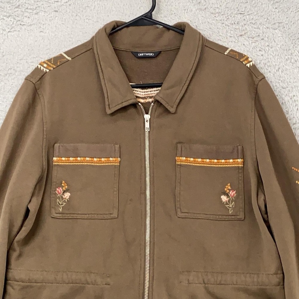 Driftwood Lara Jacket Womens XL Brown Embroidered Floral Military Boho Utility - Picture 3 of 14